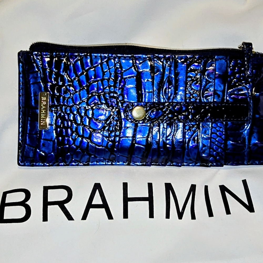 Brahmin NEPTUNE Blue Croc-Embossed Wallet